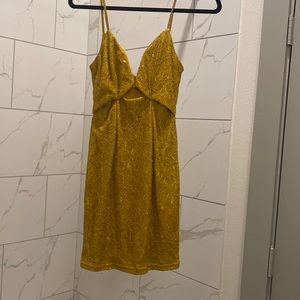 Gold lace mini dress
